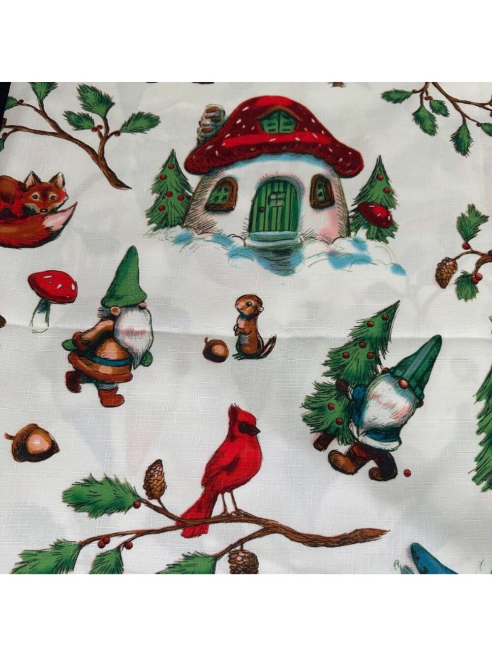 HOLIDAY TIME Christmas Gnome Fabric Shower Curtain Woodland Animals 72x72” - Picture 4 of 5